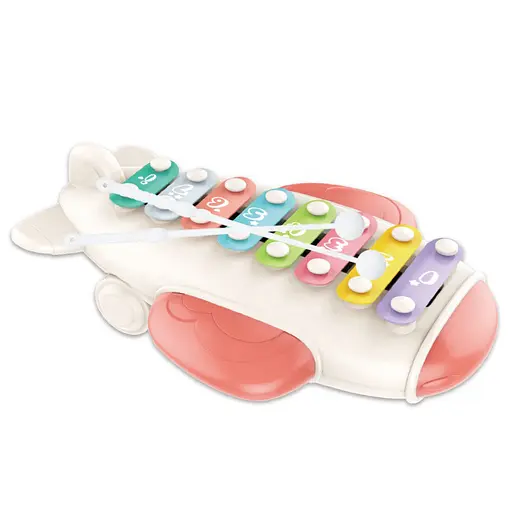 Игрушечный ксилофон 668-156-1 «Самолёт» - с ударными палочками, в подарочной коробке,розовый