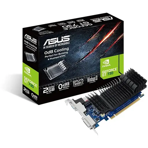 Відеокарта GeForce GT730, Asus, 2Gb GDDR5, 64-bit, VGA/DVI/HDMI, 902/5010 MHz, Silent (GT730-SL-2GD5-BRK)
