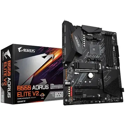 Материнская плата Gigabyte AM4 (B550) B550 Aorus Elite V2, B550, 4xDDR4, CrossFireX, Int.Video (CPU), 4xSATA3, 2xM.2, 1xPCI-E 16x 4.0, 2xPCI-E1 3.0, ALC1200, 2.5GbE, 8xUSB3.2/6xUSB2.0, HDMI/DP, ATX - фото 2