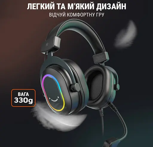 Игровые наушники с микрофоном Fifine H-6B RGB USB 7.1 Black - фото 9