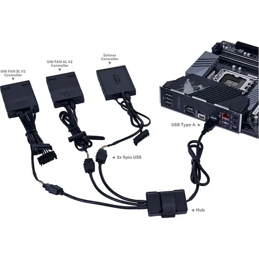 USB-хаб LIAN LI USB2.0 1 to 3 Port (Type A Male) HUB, Black - фото 2
