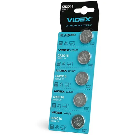 Батарейка CR2016, литиевая, Videx, 5 шт, 3V, Blister - фото 1