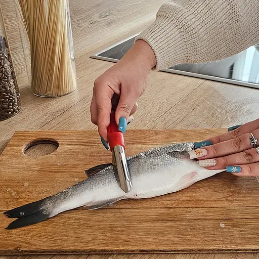 Рибочистка ніж для чищення риби та видалення серцевини з картоплі, яблук, груш та перців 18 см, Kitchette Синій 86235 - фото 3