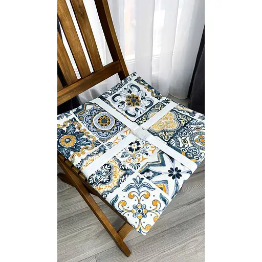 Водоотталкивающая подушка на стул Витраж плитка синяя (2 шт.) - фото 7