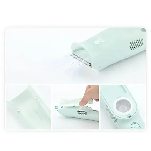 Машинка для стрижки детей бесшумная с вытяжкой VGR V-155, 4 безопасные насадки, IPX8, зеленая - фото 4