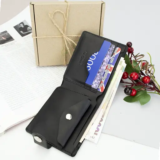 Портмоне мужское кожаное "Ukraine" на кнопке патриотичное черное - фото 3