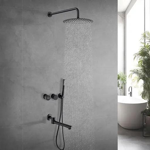 Душевая система скрытого монтажа с изливом Nett TSB-99, Черный - фото 2