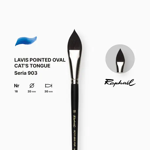 Кисть с заостренным овальным ворсом «Кошачий язык» Raphael, короткая черная лакированная ручка, №18 - фото 2