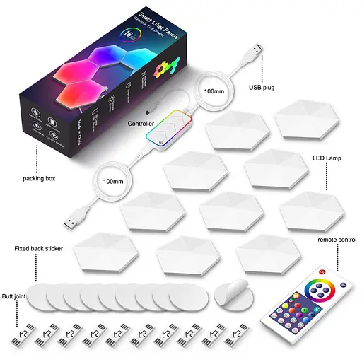 Модульный настінний світильник LED RGB 5V соты SAL-011B 10pcs Bluetooth USB with app White - фото 6