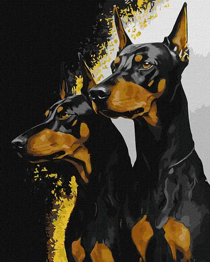 Набір для розпису по номерах Вірні добермани з фарбами металік extra, 40x50 см, КНО6524