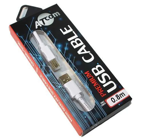 Кабель USB 2.0 AM - USB BM, 0.8 м, белый, Atcom "Premium" (14370) - фото 1