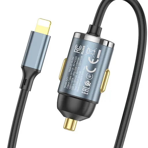 Адаптер автомобильный HOCO Lightning Cable car charger NZ7 1USB 20W серый - фото 4