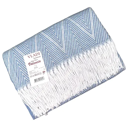Плед бавовняний Vladi Валенсія ViVi 140х200 біло-блакитний - фото 1