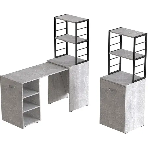 Стіл-тумба трансформер Смарт 4/2 з етажеркою Ferrum-decor 1430x1450x600 Чорний метал ДСП Бетон 16 мм (FRD-105135)