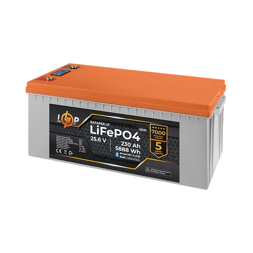 Акумулятор LP LiFePO4 25,6V - 230 Ah (5888Wh) (BMS 200A/100А) пластик LCD Smart BT - фото 2