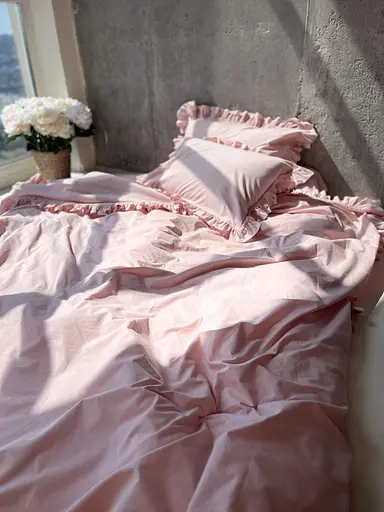 Комплект постільної білизни полуторний з рюшами 155х215 см варена бавовна White Dream Рожевий