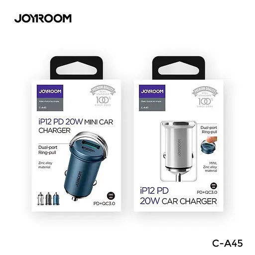Адаптер автомобильный JOYROOM Mini dual-port ring-pull fast car charger C-A45 1USB и 1Type-c 5A20W - фото 7