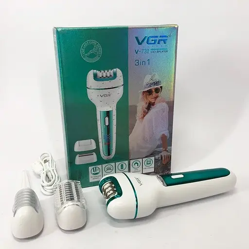 Електробритва-епілятор 3 в 1 VGR V-732 з підсвіткою та насадками зелений - фото 4