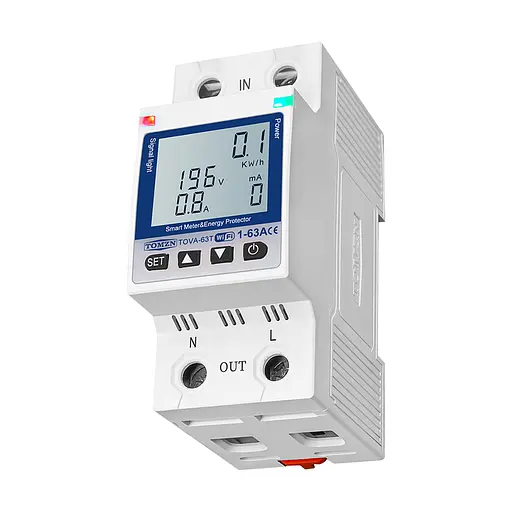 Умный автоматический выключатель с Wi-Fi (Tuya) TOMZN TOVA-63T 63A с мониторингом энергопотребления, защитным реле напряжения и защитой от утечки тока (51-00123) - фото 1