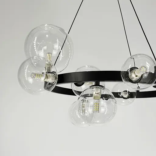 Кольцевая люстра с 10 прозрачными плафонами в черном корпусе Ø 70 см | Ст. AT32/10R BK+CL | Line F - фото 4