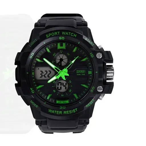 Чоловічий спортивний годинник Skmei 0990 Resist Чорний із зеленим - фото 2