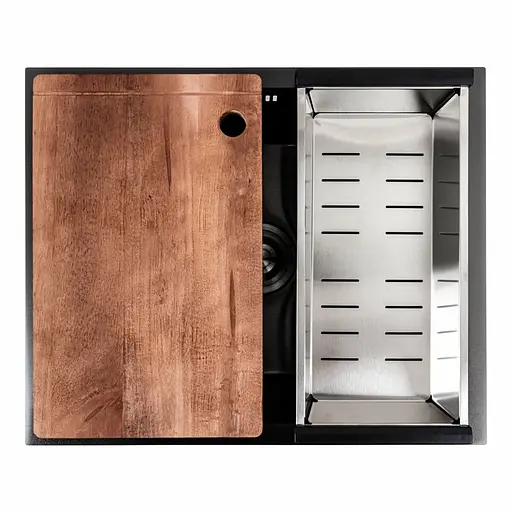 Кухонна мийка PVD чорна СМ 54x44 Platinum Handmade (монтаж під стільницю), Чорний - фото 5