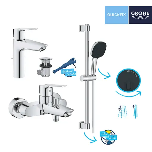 Комплект смесителей для ванной комнаты Grohe QuickFix Start UA202301MQ, Хром - фото 10