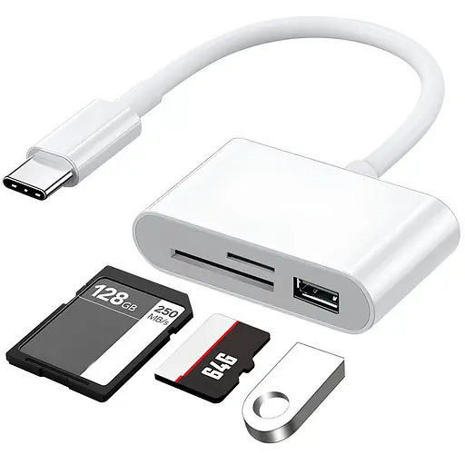 Кардридер/переходник с Type-C на USB (1 x USB, 1 x microSD, 1 x SD/SDHC/SDXC). Для флешек и других устройств