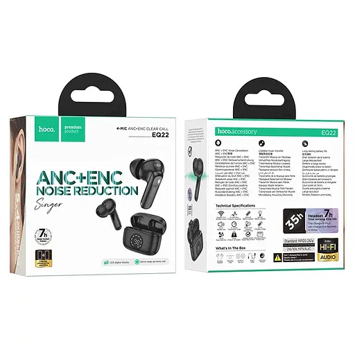 Беспроводные наушники Hoco EQ22 Singer true wireless ANC+ENC noise reduction BT headset, BT5.4, 40mAh, 400mAh, 6-7h, black - фото 3