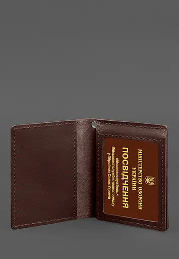 Кожаная обложка для удостоверения офицера ГНСУ (три кармана) бордовая - фото 5