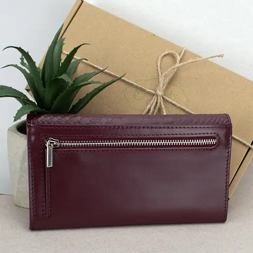 Гаманець жіночий шкіряний Leona бордовий пітон - фото 3