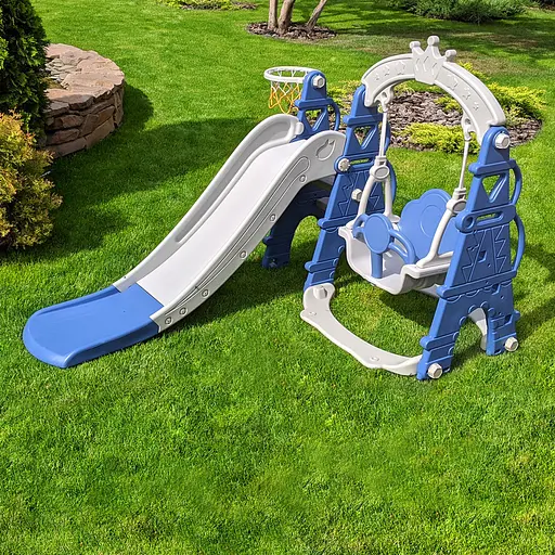 Дитяча гірка-гойдалка BAMBI CASTLE-4 з баскетбольним кільцем, ш146-г180-в122см, синя - фото 7