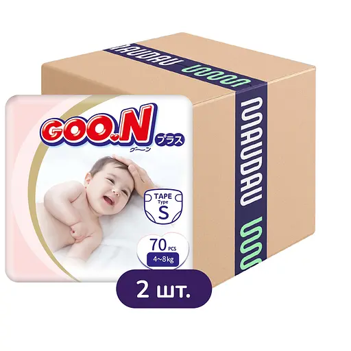 Упаковка підгузків Goo.N Plus S (4-8 кг) на липучках для дітей унісекс 140 шт. (70 шт. х 2 шт.)