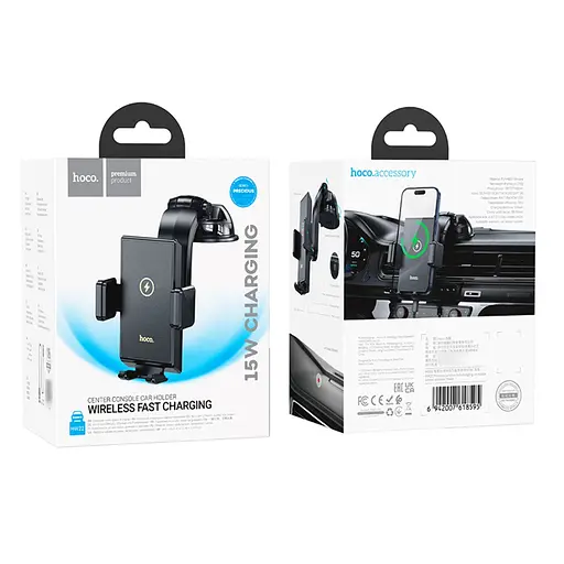 Автодержатель Hoco HW22 с беспроводной зарядкой 15W черный - фото 8