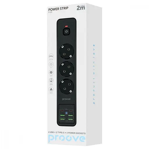 Мережевий фільтр Proove Power Strip P-03 (3 розетки + 4 USB + 2 Type-C) 2М black (PSP342420001) - фото 10