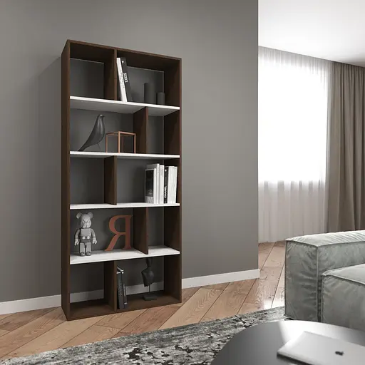 Книжная полка стеллаж Vays D-1 Венге Темный-Белый на 10 ячеек ЛДСП 80x30x178 см для дома гостиной офиса