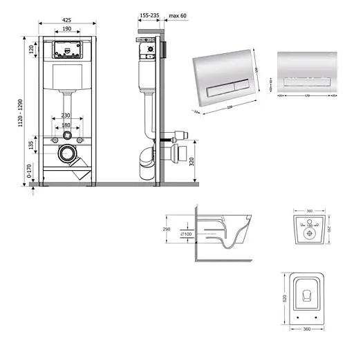 Набір Q-tap Nest 4 в 1 підвісний унітаз Crow Ultra Quiet 520x360x290 + комплект інсталяції QT05335172W48199 - фото 8
