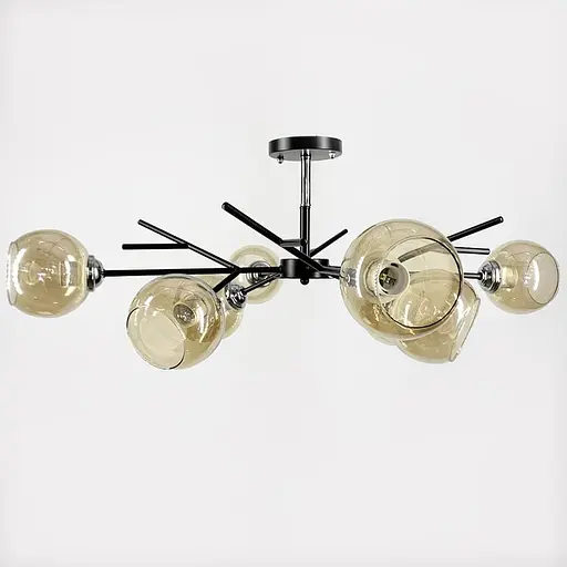 Люстра на 8 янтарных плафонах в черном корпусе Ø 85 см | Ст. 088N/8 BK+CH+AM | Line F - фото 1