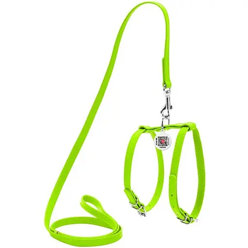 Шлея з повідцем для собак Waudog Glamour шкіряна з QR паспортом, салатовий