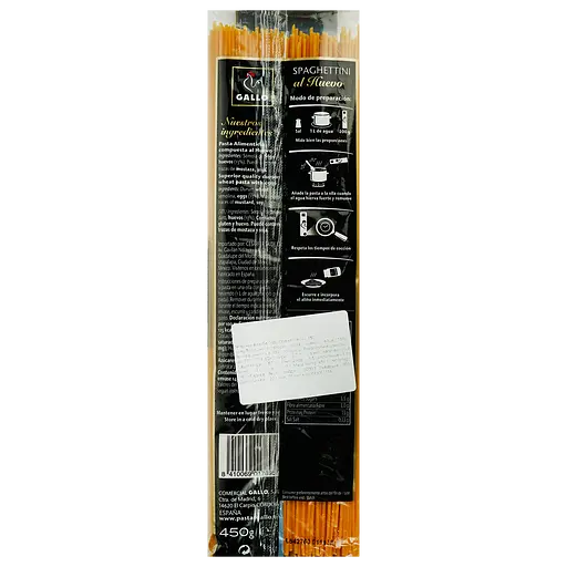Макаронные изделия Gallo Spaghettini Huevo яичные 450 г - фото 2