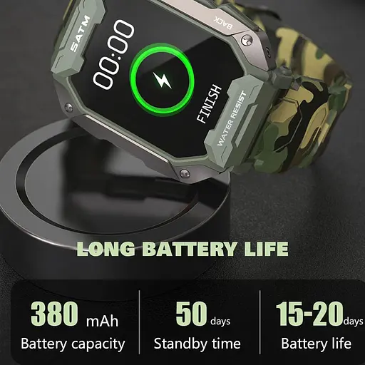 Умные смарт-часы в противоударном тактическом корпусе Lige C20 с силиконовым ремешком Camouflage Green, BW1821E (17801) - фото 2