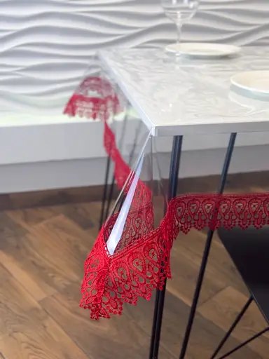Силиконовая скатерть с красным кружевом 7 см 290х160 см - фото 3