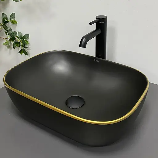 Умивальник VBI Ravenna black matt gold edge накладний VBI-011228, Золотий - фото 1