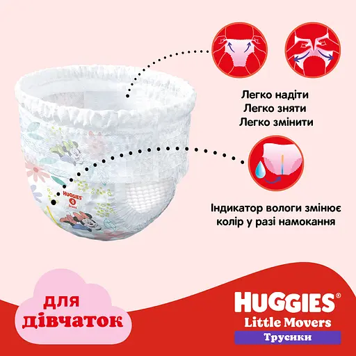 Уценка. Подгузники-трусики для девочек Huggies Little Movers Pants 5 (12-17 кг) 68 шт. - фото 12