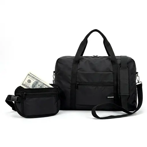 Набір для подорожі ORGANIZE  бананка на пояс для грошей та сумка для речей (чорний) - фото 7