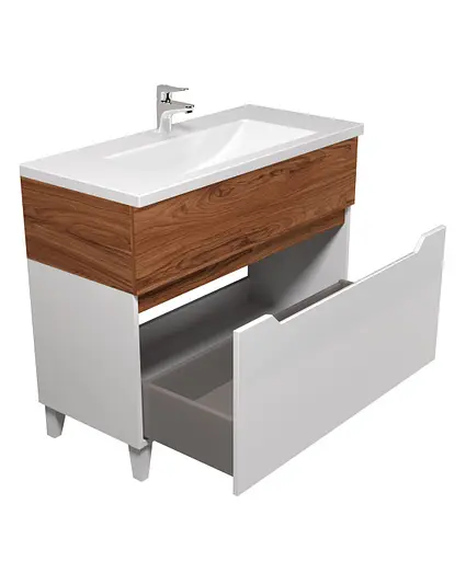 Тумба Мойдодир Colibri 100 з умивальником Cosmo 100 підлогова французький горіх з білим Горіх - фото 6