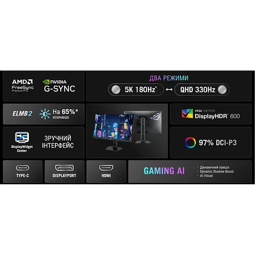 Монітор ASUS 26.5" ROG Strix XG27JCG WOLED QHD OLED 280Hz (90LM0CE0-B01371) - фото 7