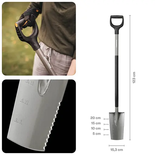 Лопата штыковая с зубчатым лезвием Fiskars Ergonomic S 123 см (1066714) - фото 4