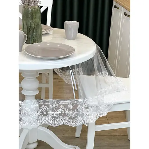 Силиконовая скатерть с белым кружевом Блюмарин 10 см 350х150 см