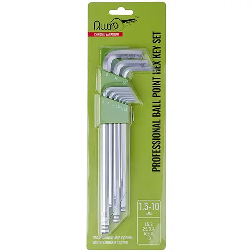 Набір ключів шестигранних Alloid з кулею вигнутих подовжених 1.5-10 мм 9 предметів (HS-S0918D) - фото 3